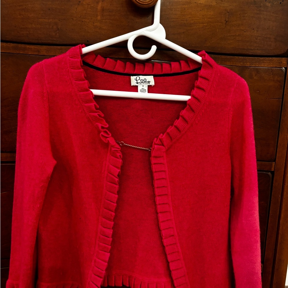 Lilly Pulitzer Vibrant Red Ruffled Cardigan
